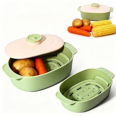 44oz Microwave-Safe Silicone Steamer Bowl with Handle & Lid,9.8x5.7x4in Large BPA-Free Steamer with Removable Rack, Rotating Steam Vent, Freezer & Dishwasher Safe, Ideal for Vegetables, Fish Cooking