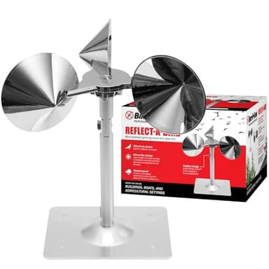 Bird B Gone - Reflect-A-Bird - Reflective Spinning Deterrent - Repels Pigeons, Sparrows, & Woodpeckers - Wind Powered - for Gardens, Railings, Roofs, Etc - Weatherproof Aluminum - Adjustable Neck