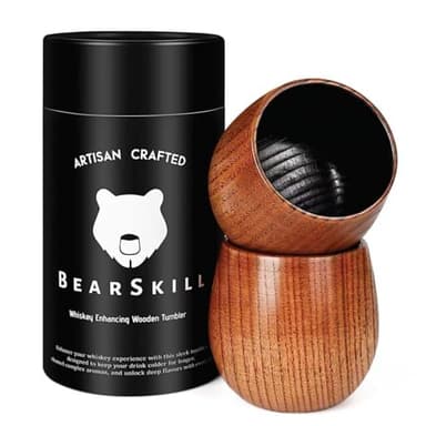BearSkill Charred Wooden Bourbon Drinking Glass, Whiskey Tumbler, Bourbon Gifts for Men - Wooden Old Fashioned Glass | Great Whiskey Gifts for Men