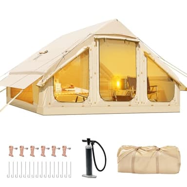Inflatable Tents for Camping, Blow Up Tent with Hand Pump, Easy Setup Inflatable Hot Tent with Stove Jack, Waterproof Oxford Air Glamping Tents for Camping Adult 4 Person