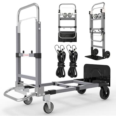 3 in 1 Convertible Hand Truck Dolly Cart with Wheels Collapsible/Folding handtruck Dolly / 2 Straps/Adjustable Height/for Luggages/Cartons/Warehouse/Supermarket/Office / 500 Lbs Load