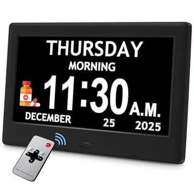 7'' Dementia Clock For Seniors, Large Display Digital Clock With Date, Time, Day Of Week for Elderly, Memory Loss, Alzheimer, 1024*600P HD, 10 Reminders & 6 Alarms, Auto Dimming & DST, Remote Control