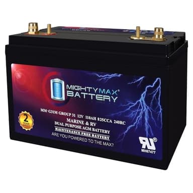Mighty Max Battery MM-G31M, 12V 110Ah, Group Size 31M Deep-Cycle Marine AGM, Dual-Purpose Starting & Deep Discharge, 825 CCA, 1000 MCA, 240 RC, Spill-Proof Maintenance-Free Battery