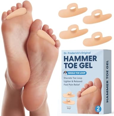 Dr. Frederick's Original Hammer Toe Corrector Gels - 2 Pairs - All-Day Relief for Crooked & Overlapping Toes - Soft Cushioning - Symptomatic Support for Toe Alignment - Beige - 1 Loop Design