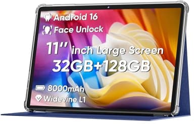 COLORROOM Android 16 Tablet 11inch, Face Unlock, 18W Fast Charging, 32GB+128GB+1TB Expand, Octa-core CPU, 8000mAh Large Battery, WiFi6, Touchscreen Display, Widevine L1 Tableta, Blue