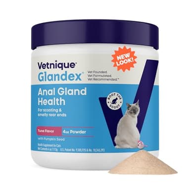 Vetnique Glandex Feline Anal Gland or Daily Probiotic Fiber Supplement Powder for Cats with Digestive Enzyme, Probiotics and Pumpkin, Vet Recommended for Healthy Bowels (4oz, Anal Gland Powder - Tuna)