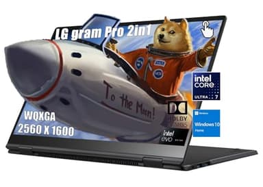 LG Gram Pro 16 inch 2-in-1 Business Laptop, WQXGA IPS Touch, Intel Evo Edition, Core Ultra 7 155H (16 Core up to 4.8GHz), Intel Arc, 32GB RAM, 1TB SSD, Windows 11 Pro, with 5ave Accessories