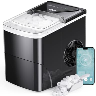 Totnz Smart Countertop Ice Maker - 9 Bullet Cubes in 6 Mins, 26 lbs per Day, Compact Wi-Fi Ice Maker Machine, 2 Ice Cube Sizes, Portable Ice Maker with Self-Cleaning for Kitchen/Office/RV