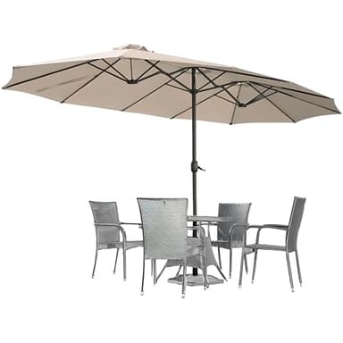 AECOJOY 15x9ft Large Patio Umbrella, Double-Sided Umbrella Outdoor Patio, Rectangle Market Table 177''x104'' Umbrellas with Crank Air Vents for Deck Pool Patio (1.9" Pole, Tan)