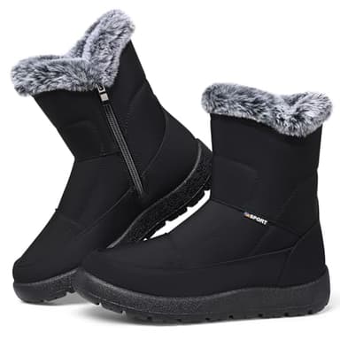 SHIBEVER Women's Snow Boots Winter: Waterproof Fur Lined Anti-Slip Ankle Booties Outdoor Comfortable Furry Women Snow Boot Black Size 8