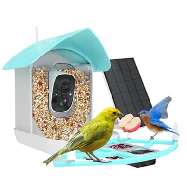 Gyozol Smart Bird Feeder with Camera,AI Identify Birds Breed,Solar Powered WiFi FHD 2K Live View Camera,Auto Capture Video,Backyard Garden Bird Watching,Motion Detection,Cloud and SD Card Storage,Blue