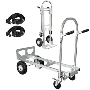 3 in 1 Convertible Hand Truck Dolly Cart with Wheels Heavy Duty/with 4 Wheels &Brakes /1000Lbs Load for Furniture/Electrical Appliance/Carton/Warehouse/Office /10 Minutes to Install as Video