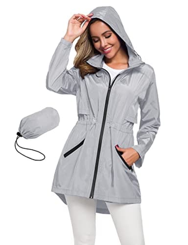Avoogue Women'S Travel Jackets Windbreaker Women Pockets Lightweight Raincoat Grey Xl