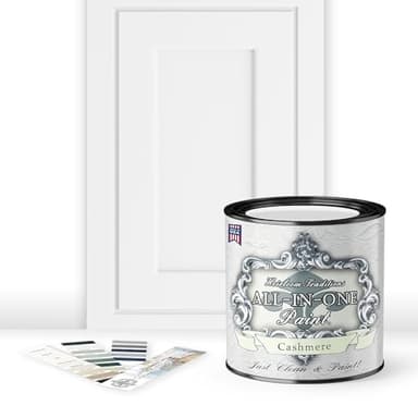 Heirloom Traditions ALL-IN-ONE Paint, Cashmere (true white), Quart - Durable cabinet and furniture paint. Built in primer and top coat, no sanding needed. Includes our 30 featured color card.