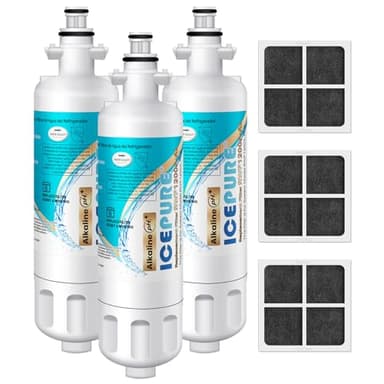 ICEPURE Alkaline ADQ36006101 Refrigerator Water Filter and Air Filter Replacement for LG LT700P, Kenmore Elite 46-9690, FML-3, ADQ36006102, RWF1052, CLCH106, RWF1200A, LFX28968ST, Enhances PH, 3Pack