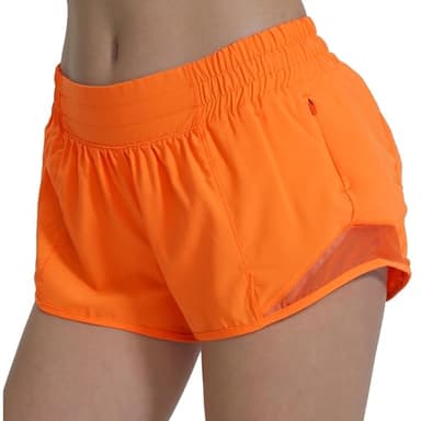 AugIris Athletic Running Shorts for Women with Zipper Pocket Soft Gym Workout Shorts with Mesh Liner Qucky Dry Neon Orange S
