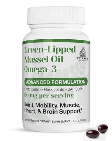 TURNER Omega-3 New Zealand Green Lipped Mussel Oil, 53x Higher Potency with UAF1000+ Super Antioxidant for Superior Joint Comfort & Mobility, No Fishy Aftertaste, 1 Bottle, 60 Softgels