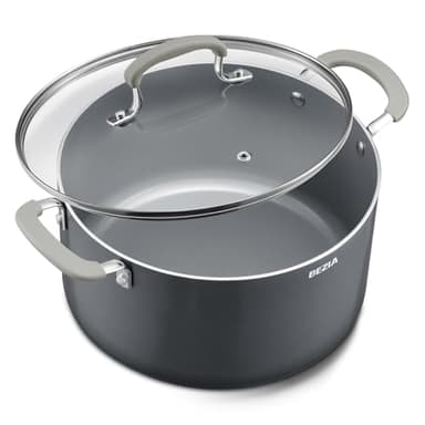6 Quart Nonstick Stock Pot with Lid, BEZIA Ceramic Soup Pot with Lid, Induction Cooking Pots with Silicone Handle, Compatible with All Cooktops, Dishwasher Safe