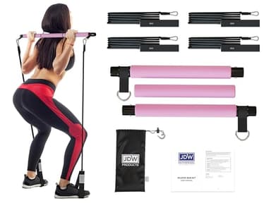 JDW Products Pilates Bar Kit | 2 Standard & 2 Strong Bands for Full-Body Workout | Storage Bag Included | Fitness Equipment for Home Gym, Yoga