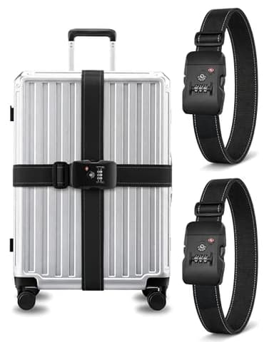 LUGGEX Luggage Straps TSA Approved, Luggage Straps for Suitcases, Easy Adjustable & Reinforced Buckle (Black 20-32inch, 2 Pack)