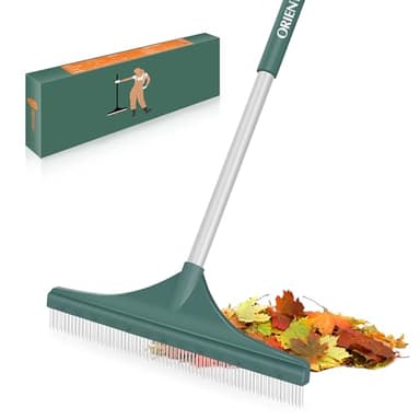 ORIENTOOLS Artificial Turf Rake, 51" Foldable Artificial Grass Rake with Adjustable Steel Handle, Lawn Broom Brush for Astroturf, Carpet Pet Hair, Grass Leaves and Debris