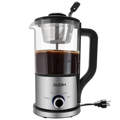 oudim Drip Electric Coffee Maker, Electric Kettle, Watering Extracts, 600 Watts, 1.2L, BPA-free, Tea Free Kettle Coffee Press, Glass and Stainless Steel, Coffee Maker, Tea Kettle