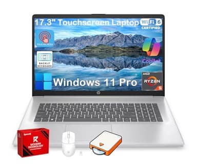 HP 17 Touchscreen Laptop Computer, 17.3" HD+ AntiGlare Display, Backlit Keyboard, Win11 Pro, AMD Ryzen 5 7430U, for Business & Student, Fast Charge, AI Copilot, w/Accessories, 20GB RAM,512GB SSD