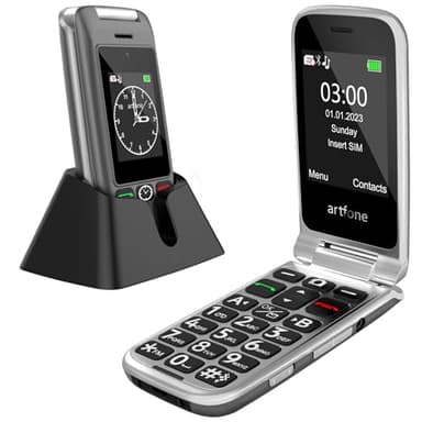 artfone G6 4G Flip Phone for Seniors with 2.4" Dual-LCD丨SOS Button丨Time Reporting丨Speed Dial丨Big Button Flip Phone Unlocked丨1300mAh Battery丨Charging Dock丨Basic Phone丨Large Fonts丨USB-C,T-Mobile - Grey
