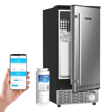 ICEPURE 15" Under Counter Ice Maker with Filter and Drain Pump, WiFi Control, ETL FCC, 90lbs/24H, Self-Cleaning, Smart Reminder, 24H Timer, Freestanding for Home Residential Commercial Stainless Steel