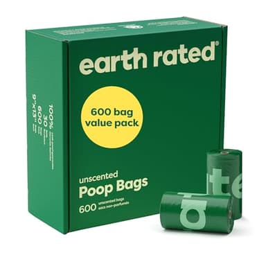 Earth Rated Dog Poop Bags Value Pack, Leak-Proof and Extra-Thick Pet Waste Bag for Big and Small Dogs, Refill Rolls, Unscented, 600 Count