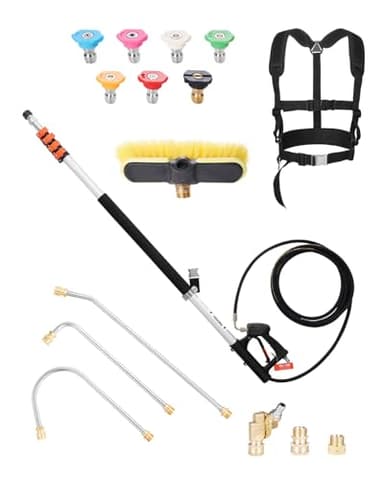 VEVOR Pressure Washer Telescoping Wand, 24 ft, 4000 psi, Telescopic Spray Wand with Power Washer Extension Wands, Gutter Cleaner, Brush Head, Pivoting Coupler, 7 Spray Nozzles and Support Harness