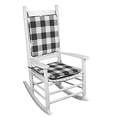 Klear Vu Porch Rocking Chair Cushion Set for Indoor and Outdoor Use, Assembled in The USA, Easy to Clean Stylish Seat and Back Pads with Fabric Ties, 20" x 17" x 2", Jurby Black/White