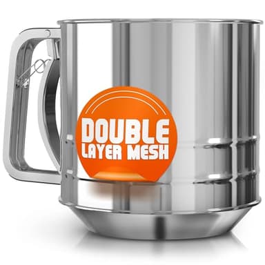 5 Cup Flour Sifter for Baking – Flour Sifter Stainless Steel (5.1" x 5.1") with Double Mesh – One-Hand Operation, Designed for Quick & Easy Sifting