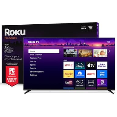 Roku Smart TV – 75-Inch Pro Series, Mini-LED TV – RokuTV with Backlit Voice Remote Pro – Flat Screen 4K QLED Television with 120Hz Refresh Rate & Dolby Vision IQ, Live News, Sports, Entertainment