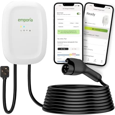 EMPORIA Level 2 EV Charger - NEMA 14-50 EVSE w/ J1772 Connector - 48 amp EV Charger Level 2, 240v WiFi Enabled Electric Vehicle Charging Station, 25ft Cable, White