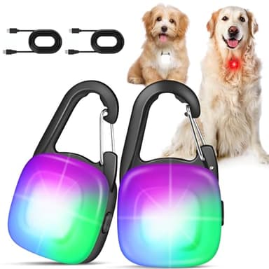 Dog Lights for Night Walking,2 Pack LED Rechargeable Safety Dog Collar Light Clip On with 4 Modes,IP68 Waterproof for Night Walking,Camping,Running, Hiking, Cycling