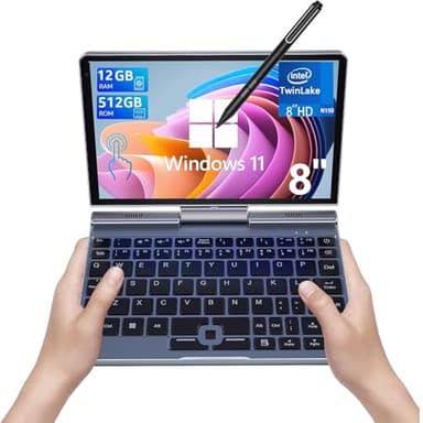 KOOSMILE Mini Laptop, Small Laptop Win11 Pro 8 inch HD Touch Screen 2-in-1 Pocket PC 12GB LPDDR5 RAM, 512GB/1TB SSD Wi-Fi 6,BT 5.2,HDMI,2MP Camera Convertible Laptop (P8N150-12GB+512GB)