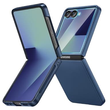 Ruky for Galaxy Z Flip 7 Case, Hard PC Ultra Slim Anti-Scratches Shockproof Wireless Charging, Built-in Back Screen Protector, HD Clearly Shockproof Phone Cover for Samsung Galaxy Z Flip 7, Dark Blue