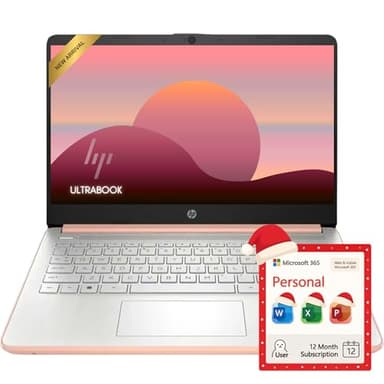 HP Rose Gold Ultrabook 14 Laptop with Office 365, Intel 4-Core CPU, 1.1TB Storage (1TB OneDrive and 64GB Emmc), 8GB RAM, Windows 11, No Mouse