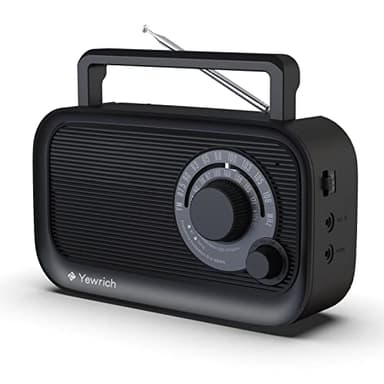AM FM Radio with Best Reception, Bluetooth Speaker Portable Radio, DSP Plug in Wall,Battery Operated or AC Power with Headphone Jack, Large Tuning Knob for Home Kitchen Outdoor, Black