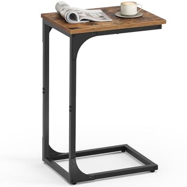 VASAGLE C-Shaped End Table, Small Side Table for Couch, Sofa Table with Metal Frame for Living Room, Bedroom, Bedside, Rustic Brown and Black