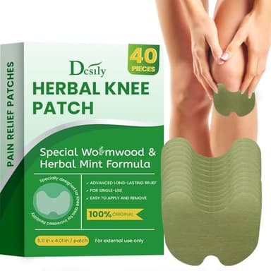 Herbal Knee Patches for Pain Relief: Natural Wormwood & Menthol for Temporary External Relief - Natural Adhesive Heat Patches for Joint and Muscle Extra Strength 40 Count