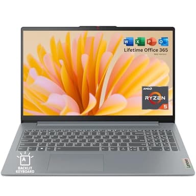 Lenovo IdeaPad Slim 3 with Backlit Keyboard • AMD AI-Enhanced Ryzen 5 (Outperforms Intel i7-1255U) • 16GB RAM • 512GB SSD • Type-C • Windows 11 Home • Office 365 for The Web • No Mouse
