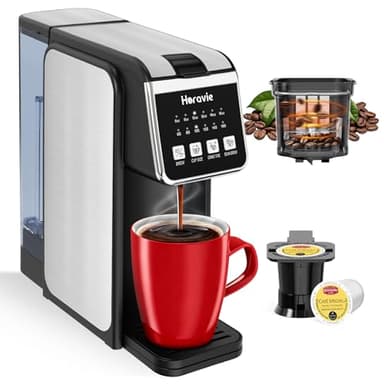 Horavie Single Serve Coffee Maker with Built-in Grinder, Fast Brew 6-16oz Single Cup for Whole Beans, Grounds, K-Cup, Grind and Brew Coffee Maker with 47oz Water Tank, Descaling Alert, Black