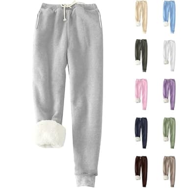 Fleece Lined Sweatpants Women Thick Sherpa Elastic High Waist Warm Winter Joggers Cozy Soft Jogger Pants with Pockets Casual Thermal Fleece Lined Leggings Petite Comfy Lounge Sweat Pants Grey L1