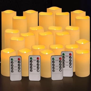 YOROXRG Set of 24 Waterproof Outdoor Flameless Candles, LED Candles with 4 Remote and Timer,(H 4" 5" 6" x D 2.2"),for Halloween Wedding Festiv