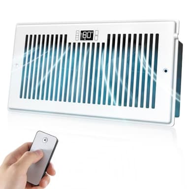 VELLEE Quiet Register Booster Fan Fits 6" x 12" (DUCT OPENING CUTOUT), 10-Speed Smart Heating Cooling AC Vent Booster Fan w/Remote Control & Thermostat Control (White) - Corded