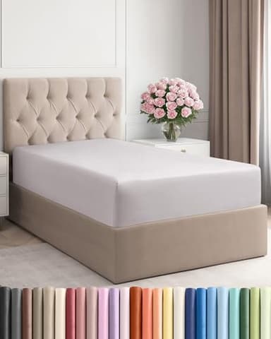 Twin Fitted Bed Sheet - Bottom Single Fitted Sheet Only - Soft Hotel Luxury Bedding w/ 8-16 Inch Deep Pockets - Breathable, Cooling & Wrinkle Free - Easy-Care, Fade and Shrink Resistant - French Grey