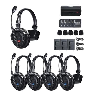 SYNCO XTalk X5 2.4GHz Wireless Headset Intercom System 5 Person Team Communication with Noise Cancellation Hardcase Single Ear 400m Operating Range for Movie Shoot Live Show Stage Performance