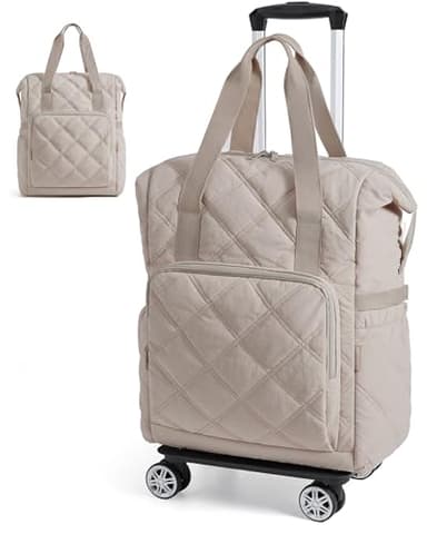 BAGSMART Rolling Duffle Bag with Wheels, 35L Carry on Travel Bag with Detachable Wheels, PVC Wet Pocket Duffel bag with Wheels, Camel